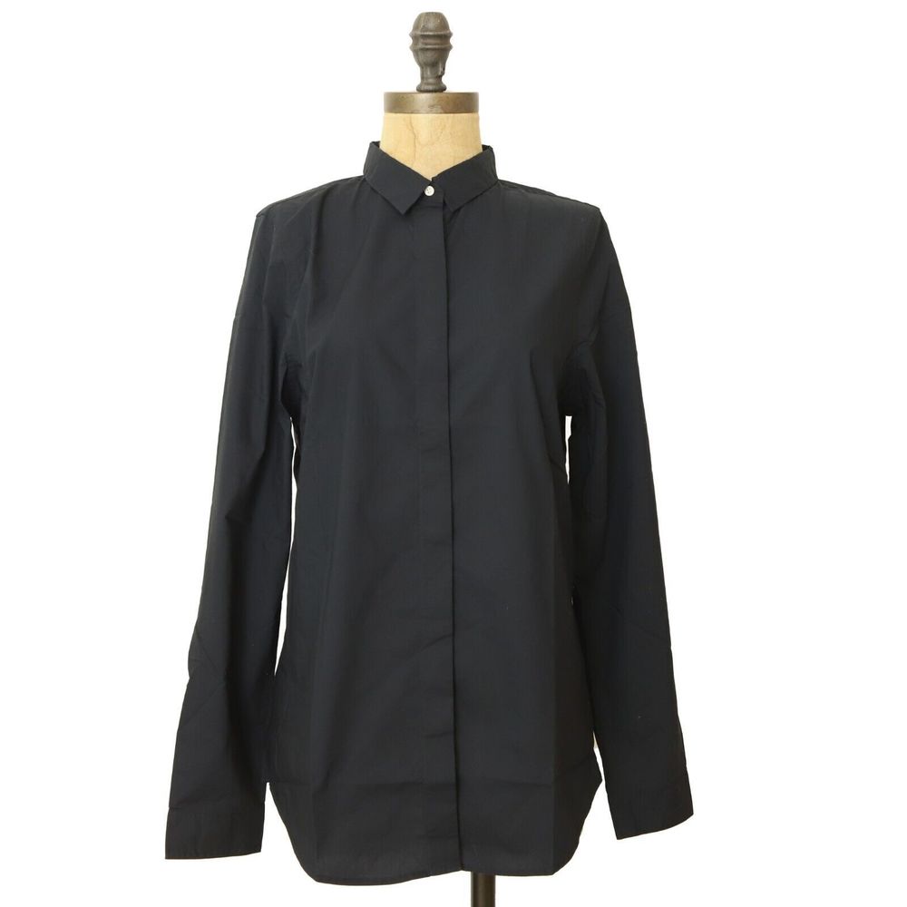 Everlane Concealed Placket Button Up Slim Fit Shirt XS Black Long Sleeve NEW B74